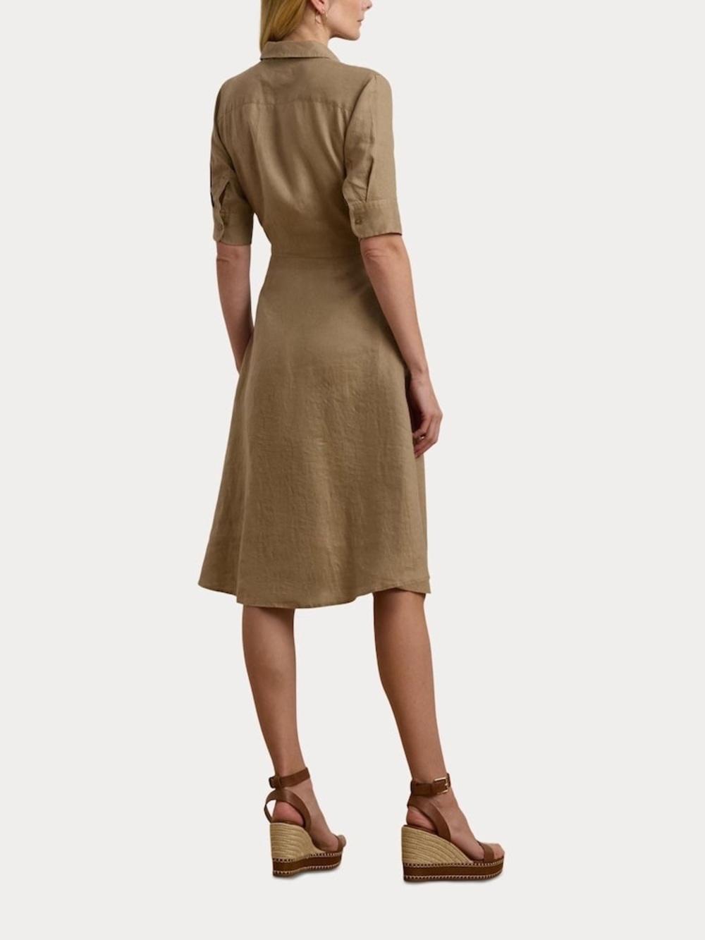 Ralph Lauren Linen Tie-Front Brown/Tan Shirt Dress - Picture 4 of 10